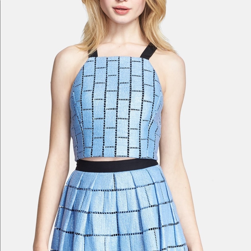 Tibi Blue Raffia Patchwork Crop Top - image 1